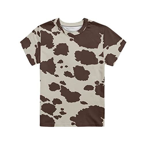 Biyejit T-shirt à manches courtes et col rond pour enfants - Pour filles et garçons - Taille 3-16 ans, Imprimé vache marron, 15-16 ans Cover