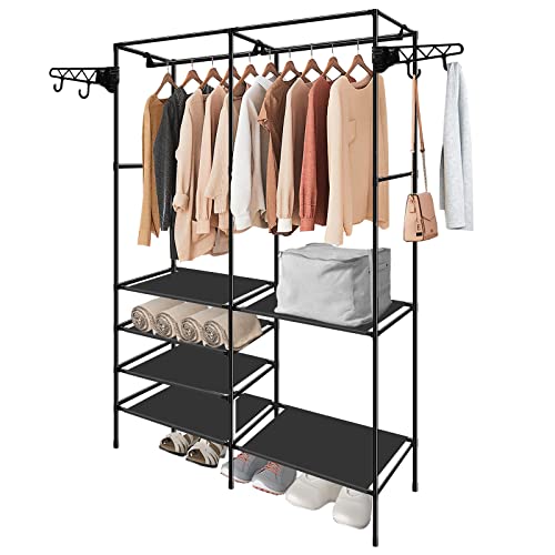 LONENESSL Kleiderstange mit 6 Etagen und 2 Haken - Robuster Kleiderständer mit Trockner - Freistehender Kleiderschrank für Ankleidezimmer