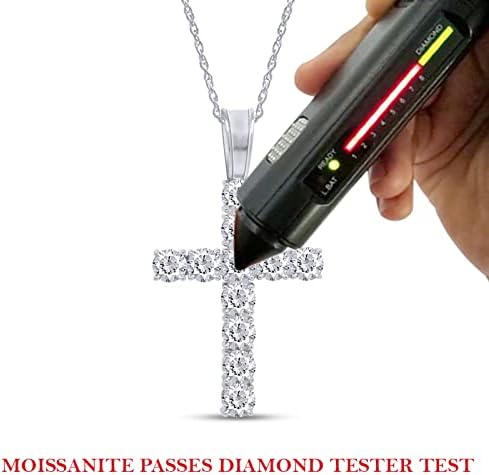 SAVEARTH DIAMONDS 1/3 Round Cut Lab Created Moissanite Diamond Cross Tennis Pendant Necklace 14k Gold Over Sterling Silver Jewelry For Women With 18" Chain (VVS1 Clarity 0.33 Cttw) - Image 4