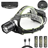 LUXJUMPER Lámpara frontal LED, alta potencia 20000 lúmenes XHP90 COB linterna frontal, USB recargable zoom 4 modos impermeable lámpara de cabeza Headlamp para camping pesca emergencia