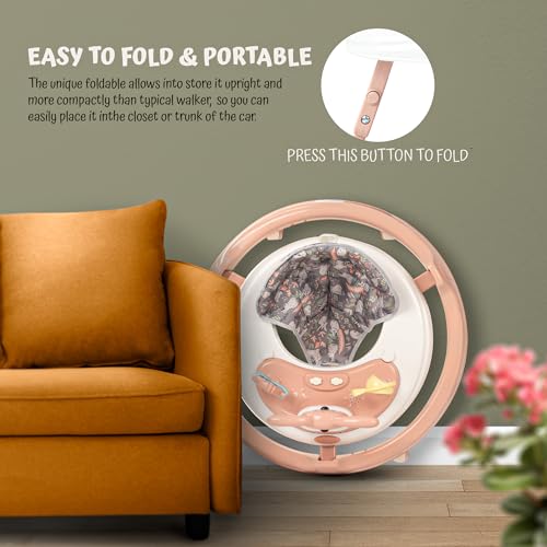 Image of Baybee Bunny Pro 2-in-1 Baby Walker for Kids with Push Handle, 2-Level Height Adjustment, Mat & Musical Toy Bar | Activity Push Walker for Babies 6-18 Months (Pink)