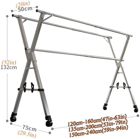 Clothes Drying Rack Outdoor Heavy Duty, Portable Drying Rack Clothing, Stainless Steel Laundry Drying Rack, Collapsible Garment Rack, Free-Standing Laundry Stand