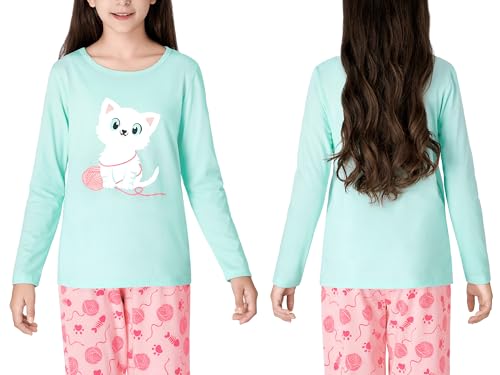 Tebbis Pajamas for Big/Teen Girls – Pink Checker PJS Soft Long Sleeves & Pants Set Jammies Set Size 6-182