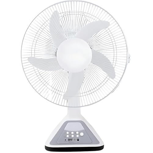 Image of Drumstone 14-Inch Rechargeable Table Fan with Remote Control, Battery Operated Portable Fan with LED Light, 3 Speed Modes, Cordless Emergency Fan for Home, Office, Bedroom