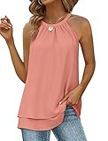 Business Casual Tops for Women Dressy Loose Fit Tops Halter Neck Cami Sleeveless Shirts Coral L