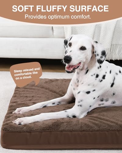 Image of KSIIA Orthopedic Dog Bed for Large Dogs with Waterproof Lining, Brown,41x27 | Deluxe Soft Plush Dog Crate Bed, Washable Pet Mat with Removable Cover & Egg Crate Foam for Large Dogs Sleeping & Relaxing