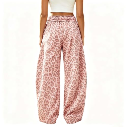 Baggy Leopard Sweatpants Cheetah Print Barrel Wide Leg Pants with Pockets - image 3