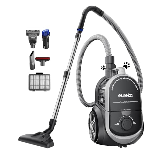Eureka Bagless Canister Vacuum Cleaner, Lightweight Vac for Carpets and Hard Floors, Silver with Black, NEN180