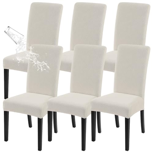 Image of SearchI Waterproof Dining Room Chair Covers, Set of 6, Beige Rectangular