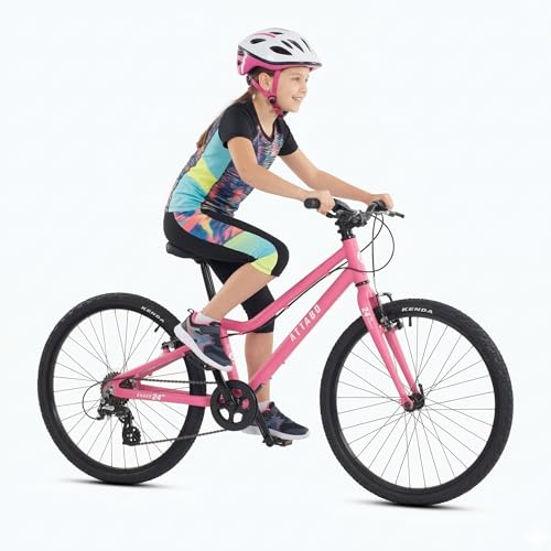 ATTABO Bicicleta Ligera para el día a día y excursiones – Bicicleta Juvenil – Aluminio – 24 Pulgadas Rosa – para niñas