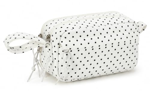 Image of Bluboon Big Capacity Pencil Case Pencil Pouch Pen Case School Supplies Cute Pencil Box Pencil Bag for Teen Girls Boys Women Man (Black dots - White)