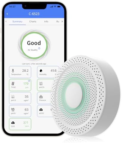 UbiBot AQS1 9-in-1 Air Quality Monitor - PM1/2.5/10, TVOC, CO2/CO2e, Temp/RH/Air Pressure, Multiple Alerts, WiFi/RS485 Connectivity, Free Public Cloud Platform, Support Local Network Deployment.