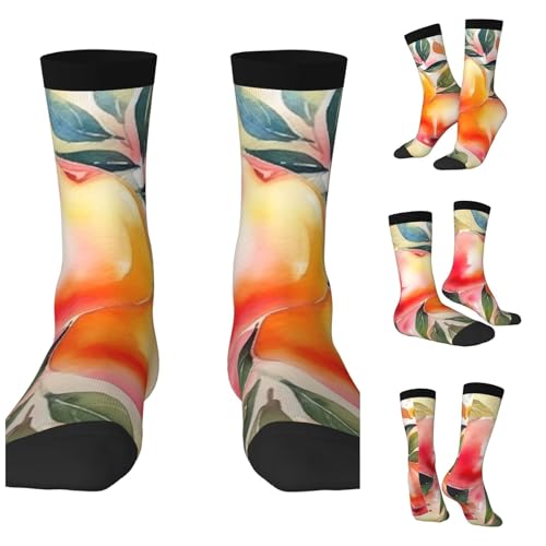 LZQPOEAS Colorful Peach Watercolor Design Athletic Socks Unisex Cushioned Crew Socks Hiking Running Calf Sock Soft Above Ankle Sock