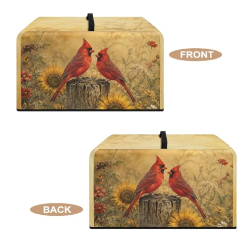 Image of Convection Oven Dust Cover, Easy to Clean, Electric Appliance Protector Smart Microwave Oven Cover for Countertop, S, 18.25 x 14.5 x 11 Inches, Cardinal Bird Sunflower