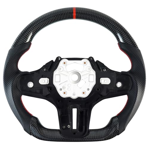Acclcors Volante in vera fibra di carbonio fatto a mano, parte superiore rotonda e parte inferiore piatta, manubrio in pelle perforata per BMW M Sport G20 M3 F40 F44 G21 G28 G22 G29 F87 G80 F82 F83