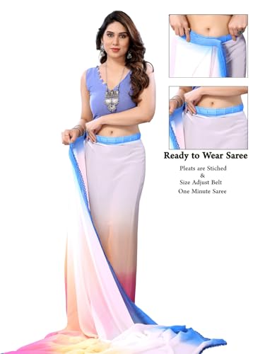 Image of RAJESHWAR FASHION WITH RF Ready To Wear Pleated Pre Drape Stitched Ombre Georgette Saree For Women With Blouse(Readymade One Minute)