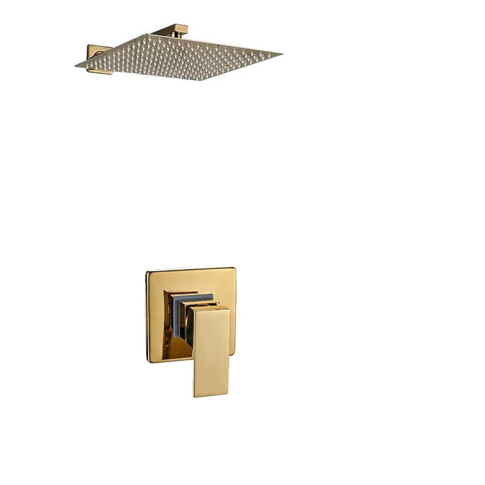 Ensemble de douche doré 10 pouces avec mitigeur encastré baignoire et robinet mural carré 1 voie