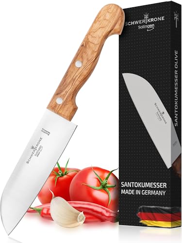 Schwertkrone Couteau Santoku 8 Pouces | Lame en Acier Inox & Manche en Bois d'Olivier - Élégance, Durabilité et Précision de Coupe