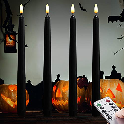 Image of NONNO & ZGF 4 Pack Black 11'' LED Wax Covered Taper Candles, Use 2-AA Battery(not Included Runs 200 Hours,Remote Control, Flameless Battery Operated Decor Candle, Warm White LED