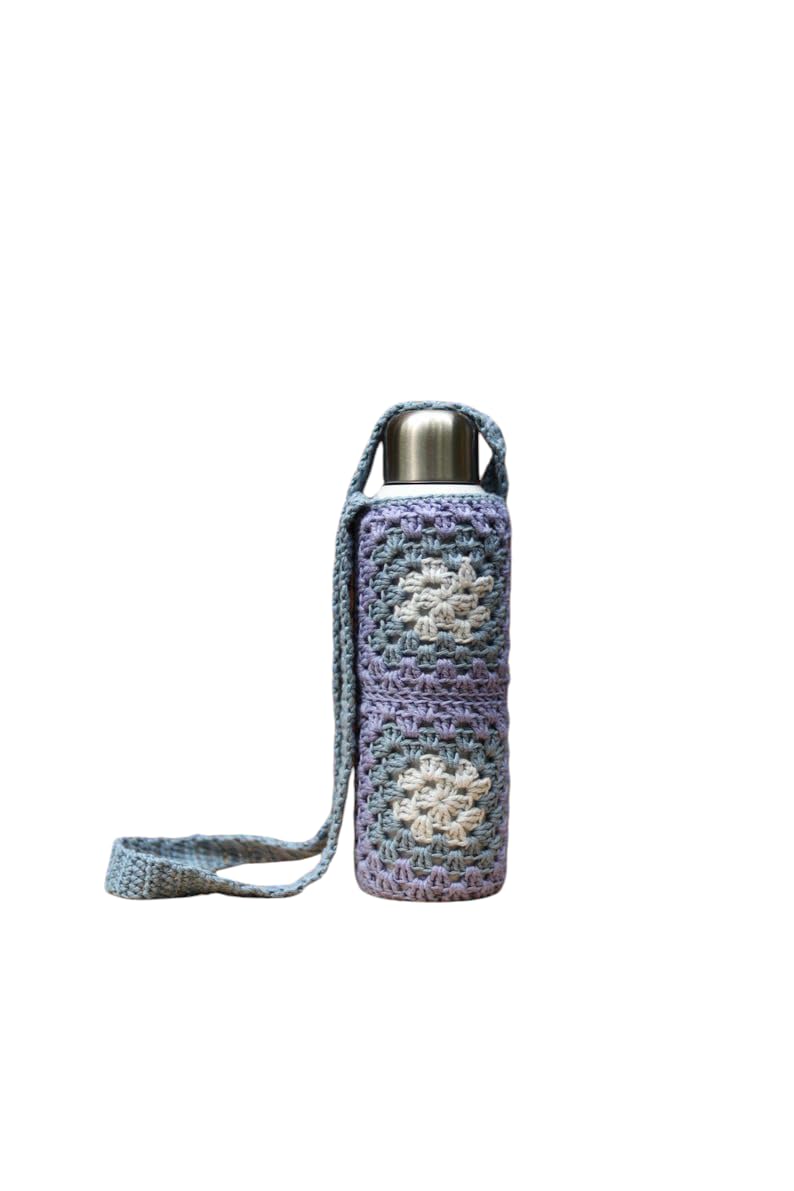 I.F.H Crochet Water Bottle Holder with Handle, Multicolour Colour, Handmade Crochet Knitted Sling Bag for Wine Bottle, Cotton Crocheted Water Bottle Cover for 1 Litre Bottles for Office & Travel top-image-6