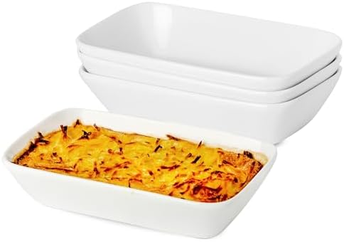 13.5oz Ceramic Small Baking Dish 4 Pack, 7 × 4.3 x 1.5 Inch Rectangle Baking Dish for Oven, Small Rectangle Ramekin, Individual Portion Casserole Dishes in Microwave Air Fryer Toaster Oven - Thumbnail 5