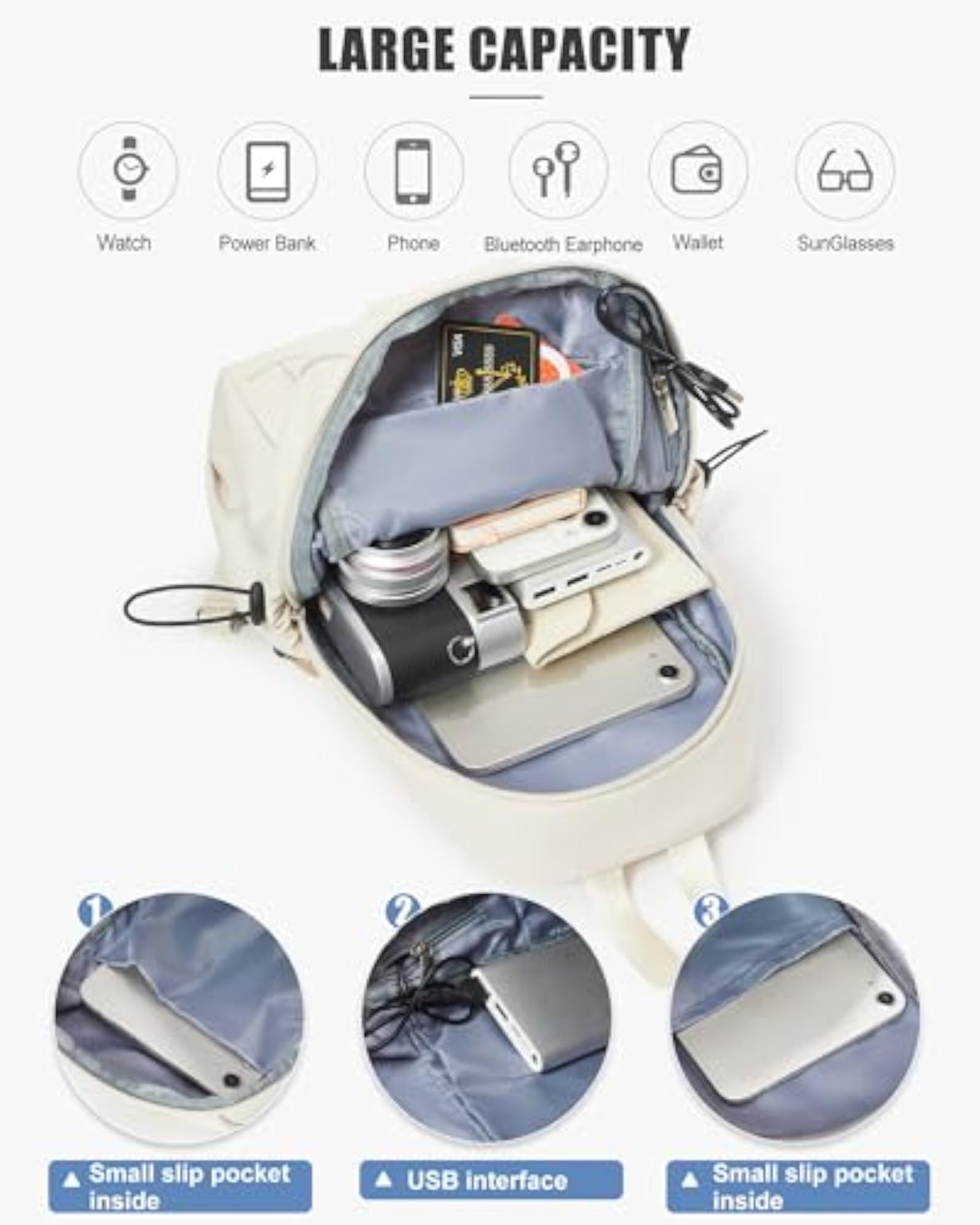 Small Black Sling Crossbody Backpack for Men and Women