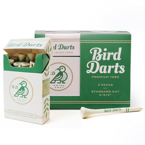 Bird Darts Premium Bamboo Golf Tees | 4-Packs of 18 Wooden Golf Tees in Vintage-Style Packaging | Durable, Biodegradable 2 ¾ Golf Tees | Golf Tee Holder & Organizer for Stylish, Organized Golfers