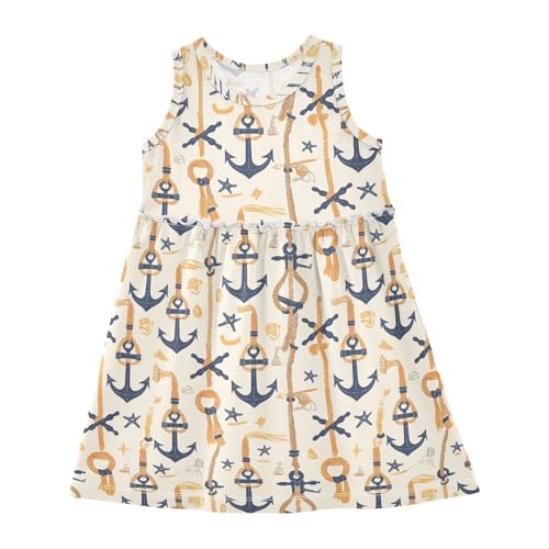KLL Navy Blue Striped Rope and Ocean Baby Girls Dress Swing Beach Sundress Spring Summer Crew Neck