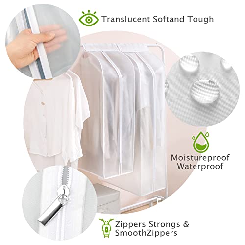 Konky Garment Clothes Cover Protector, Lightweight Closet Storage Bags Translucent Dustproof Waterproof Hanging Clothing Storage Bag With Full Zipper & Magic Tape & Strap For Coat Dress Windcoat-Large #TOP4