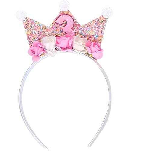 YAOYYG Couronne D'anniversaire De 3 Ans, 3 Ans Couronne Princesse, Anniversaire Décoration, Serre-Tête Rose Pour Anniversaire