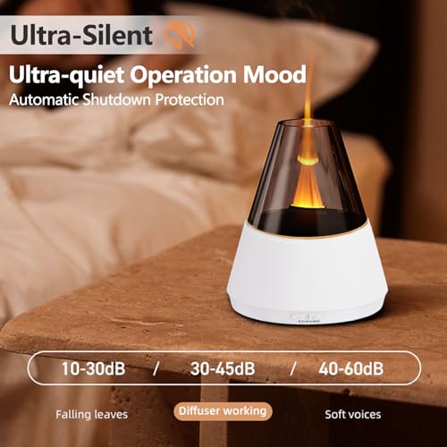 Flame Essential Oil Diffuser, Upgrade 7 Colour Lights Aromatherapy Diffuser, Oil Diffuser, Air Humidifier, Aroma Diffusers for Home, Bedroom, Office, Yoga, Timer & Waterless Auto Off (White) — view 5