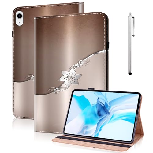 Protection iPad 10e génération A2696 antichoc étui cuir fente carte rabat support fleur