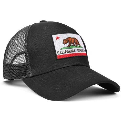 Image of Adjustable State Flag Trucker Hat Mesh Baseball Cap with Embroidered Patch for Men Women