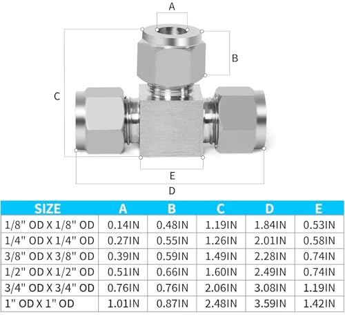 Image of ChillWaves 304 Stainless Steel Tee Compression Tube Fitting, 3 /4 inch OD x 3 /4 inch OD x 3 /4 inch OD Compression Union Connector(1-PACK)