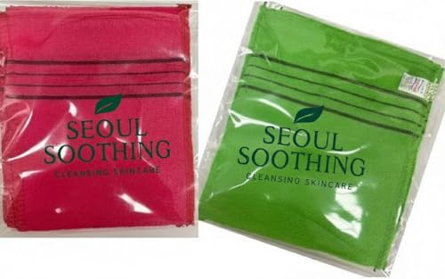 [Seoul Soothing] 8 pcs Korean Exfoliating ddaetawel Bath Washcloth – Body Scrub Towel for Smooth Skin, Keratosis Pilaris Durable Red & Green Italy Korean exfoliating Bath exfoliating Gloves