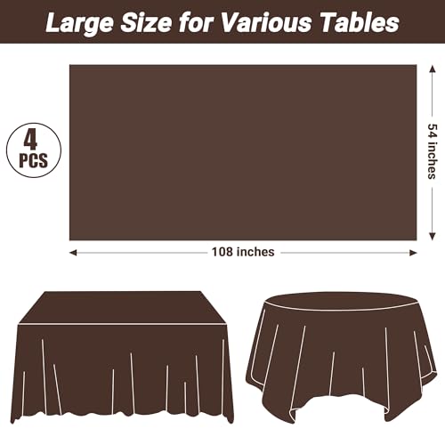Image of QZYL 4 PCS Plastic Table Cover, 54x108 Inches Waterproof Table Cover, Multiple Colors Brown Rectangle Tablecloth, Disposable Table Cloth for Camping, Anniversary, Picnic and Party Decorations