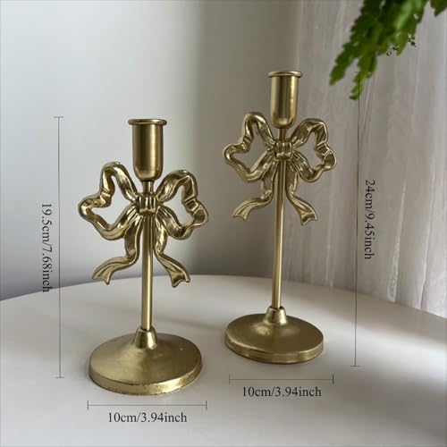Bow Candle Holder 2 Pack, Gold Taper Candle Holders, Metal Cast Iron Tall Candlestick Stand for Table, Vintage Home Decor, Wedding, Holiday & Christmas by Evlkuen - Image 7