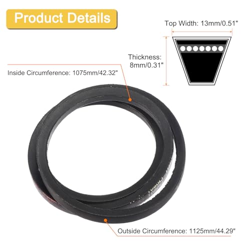 Image of uxcell A42 1 /2 Classic Wrapped V-Belt, 44 inch Outside Circumference, Black Rubber Industrial V-Belt