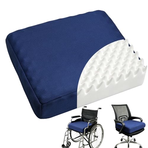 18'x16'x4' Egg Crate Seat Cushion with Cover, High Density FoamSeat Cushion for Office Chair, Breathable Mesh Cover with Non-SlipBacking for Chair, Recliner, Wheelchair (Blue)