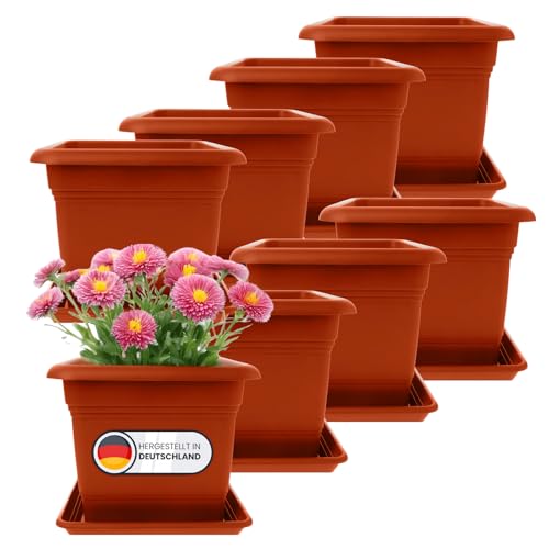 2friends Pflanzkübel Eckig 28x28 Terracotta 8er Set - Robuster Blumentopf Groß für Draußen Idealer Topf für Tomatenpflanzen, Pflanztöpfe Eckig Kunststoff für Garten & Balkon