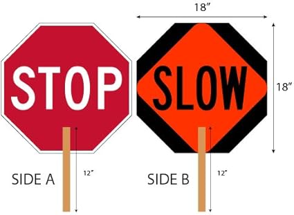 amazon com stop slow paddle sign 18x18 040 aluminum 2 sided hand held stop slow sign slow with 3m diamond grade fluorescent orange stop with 3m high intensity prismatic office products