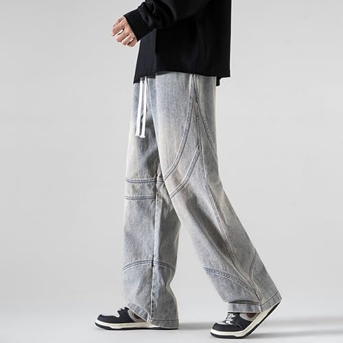 Mens Baggy Jeans Vintage Relaxed Straight Leg Denim Pants Hip Hop Loose Fit Elastic Waist Distressed Trousers4