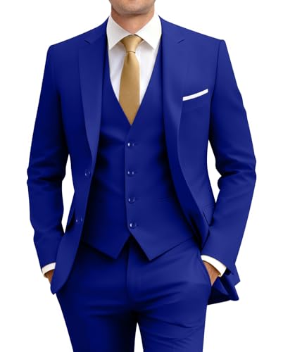 Image of Men's Slim Fit 3 Piece Suit Two Button Business Wedding Dress Tux Suit Set Jacket Vest Pants with Tie