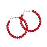 Chic Resin Beaded Hoop Earrings Mixed Color Colorful Acrylic Circle Round Matte Dangle Earrings for Women Gilrs Minimalist 80S Geometric Party Jewelry-Dark Red