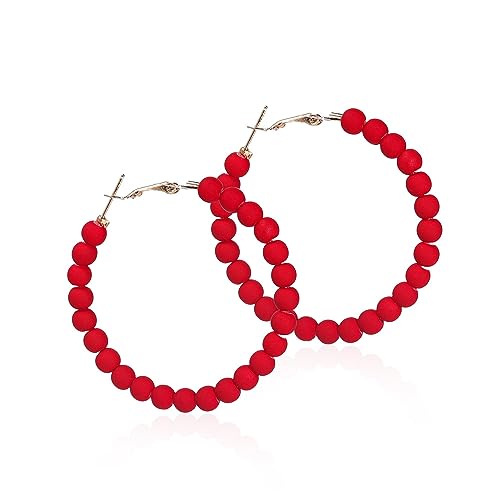 Chic Resin Beaded Hoop Earrings Mixed Color Colorful Acrylic Circle Round Matte Dangle Earrings for Women Minimalist 80S Geometric Party Jewelry