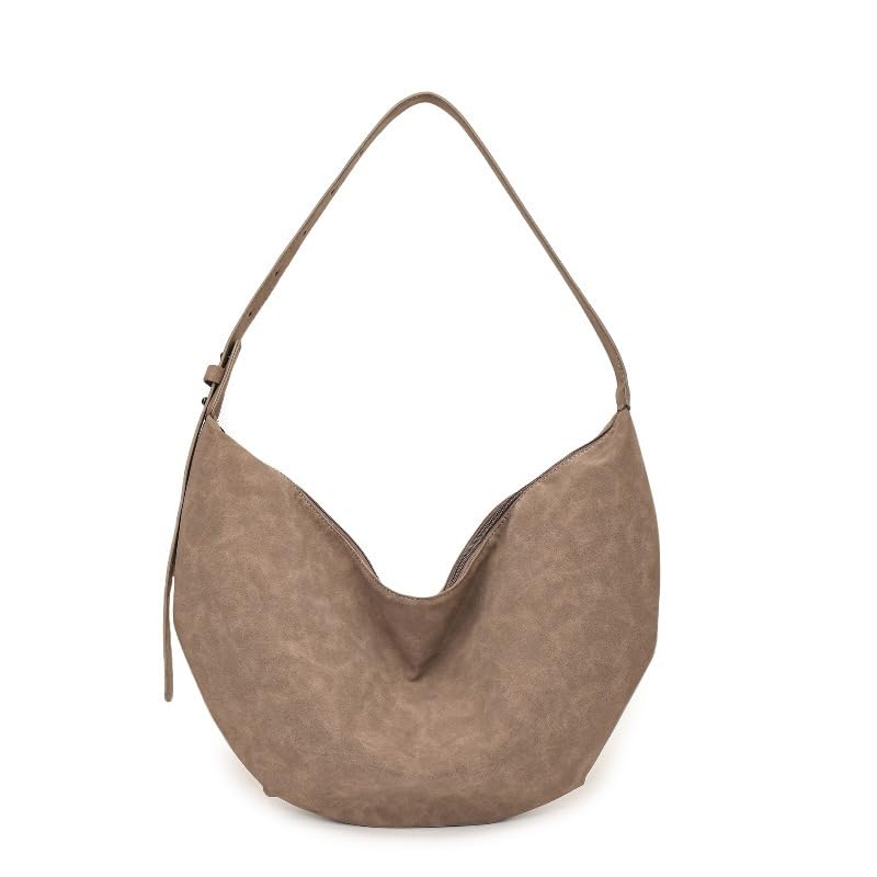 Women Trendy Suede Crescent Shoulder Bags Large Soft Suede Hobo Bags Tote Handbag Slouchy Top-Handle Crossbody Bag BGUS-12-0