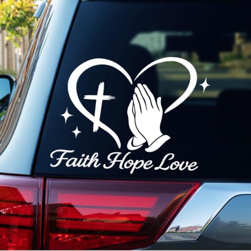 Image of Large Christian Car Decals, Faith Hope Love Praying Hands Stickers - 11 inch x 10 inch Waterproof Vinyl Sticker for Car, Truck, Window, Bumper, Laptop, Wall (Praying Hands-White)