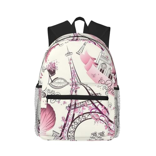 Sac à dos ordinateur portable imprimé floral Tour Eiffel noir
