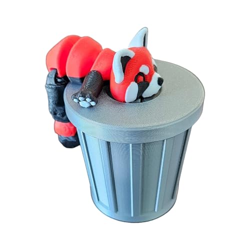 Articulating Red Panda Fidget Animal with Trash Can - 3D Printed Articulated Joints ADHD, Autism, Relief Anxiety - Animal Lovers