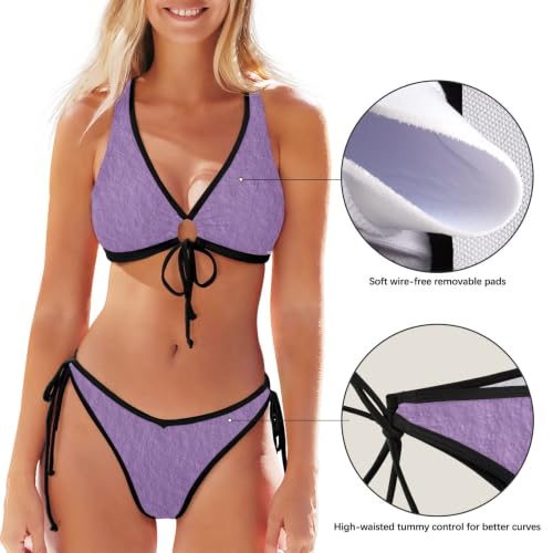 Bikini de cuerdas morado con lazos laterales ajustables 5